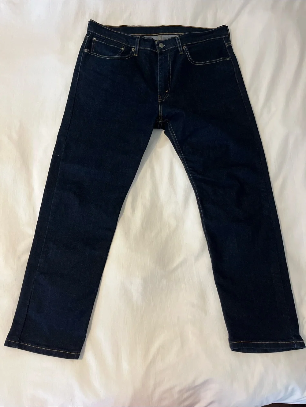 Levi's Men's Jeans in Dark Indigo with Tan Patch